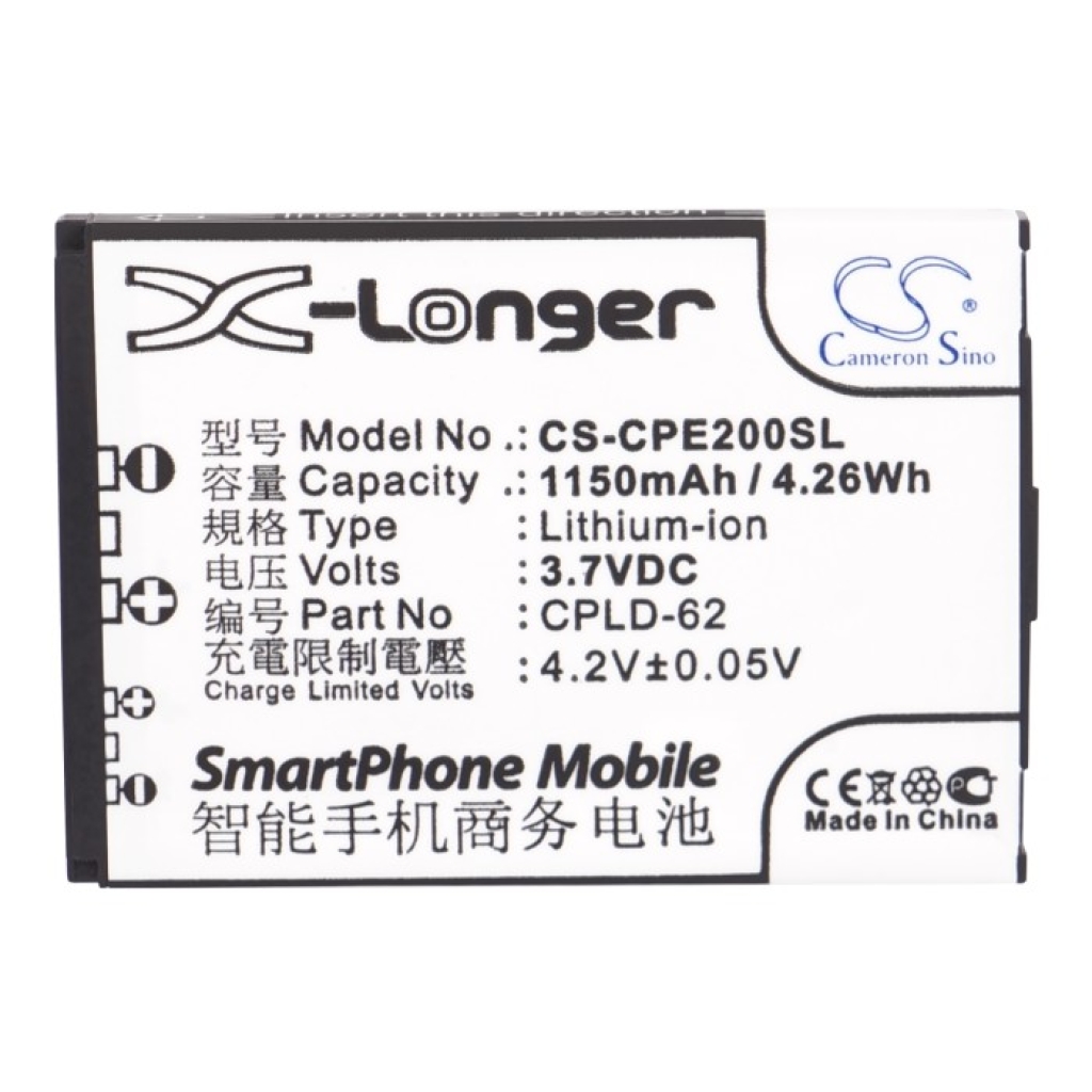 Batterie Li-ion Cameron Sino CS-CPE200SL 1150mAh 3,7V, vue de l'étiquette de dessus