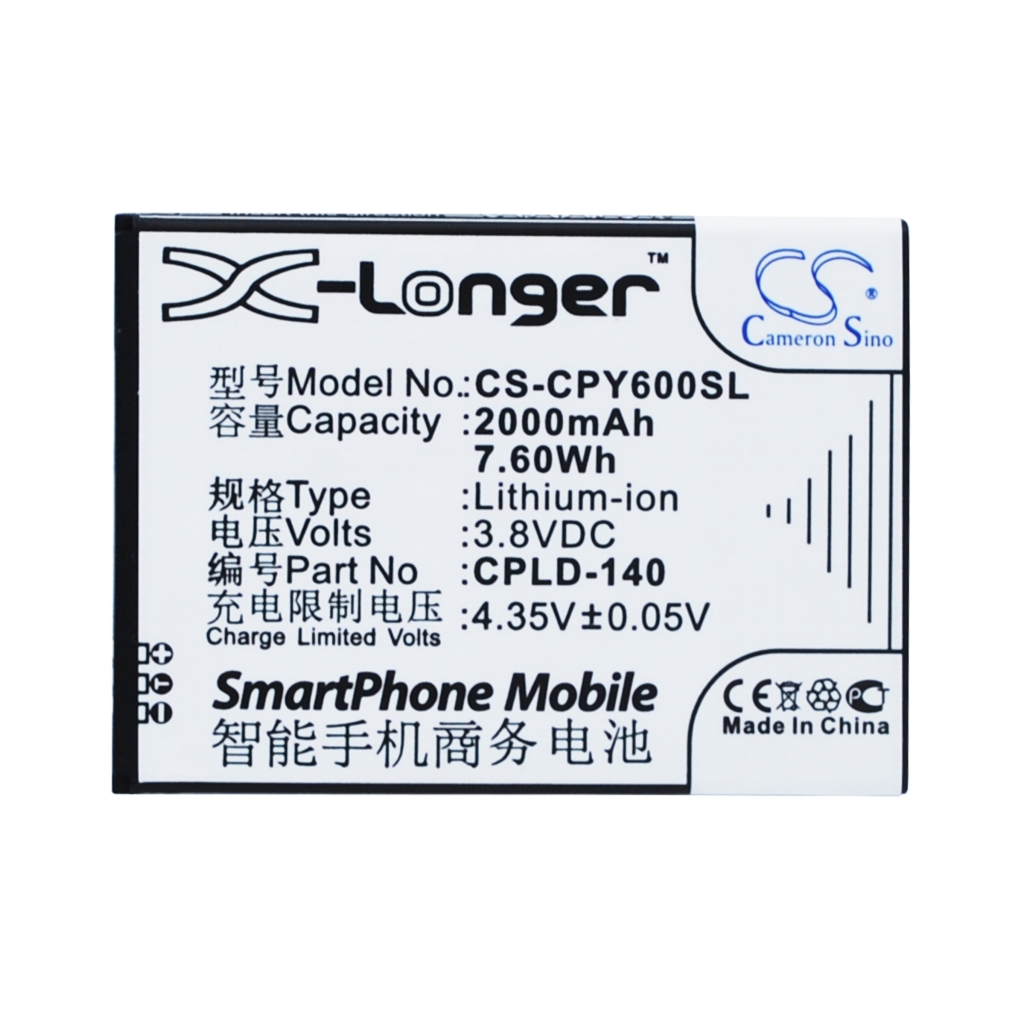 Batterie Cameron Sino CS-CPY600SL, étiquette à plat 2000mAh 3,8V CPLD-140 avec spécifications complètes