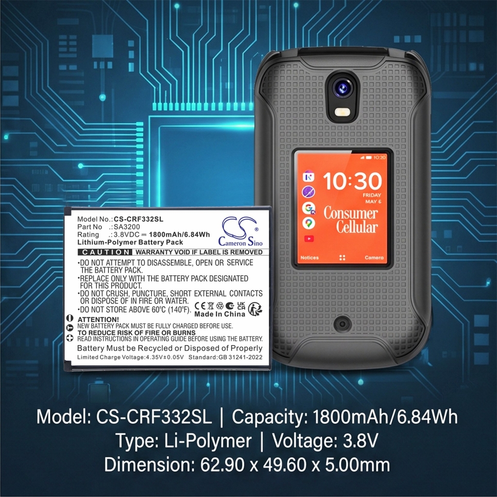 Batteries compatible avec Consumer Cellular Iris Flip CS-CRF332SL