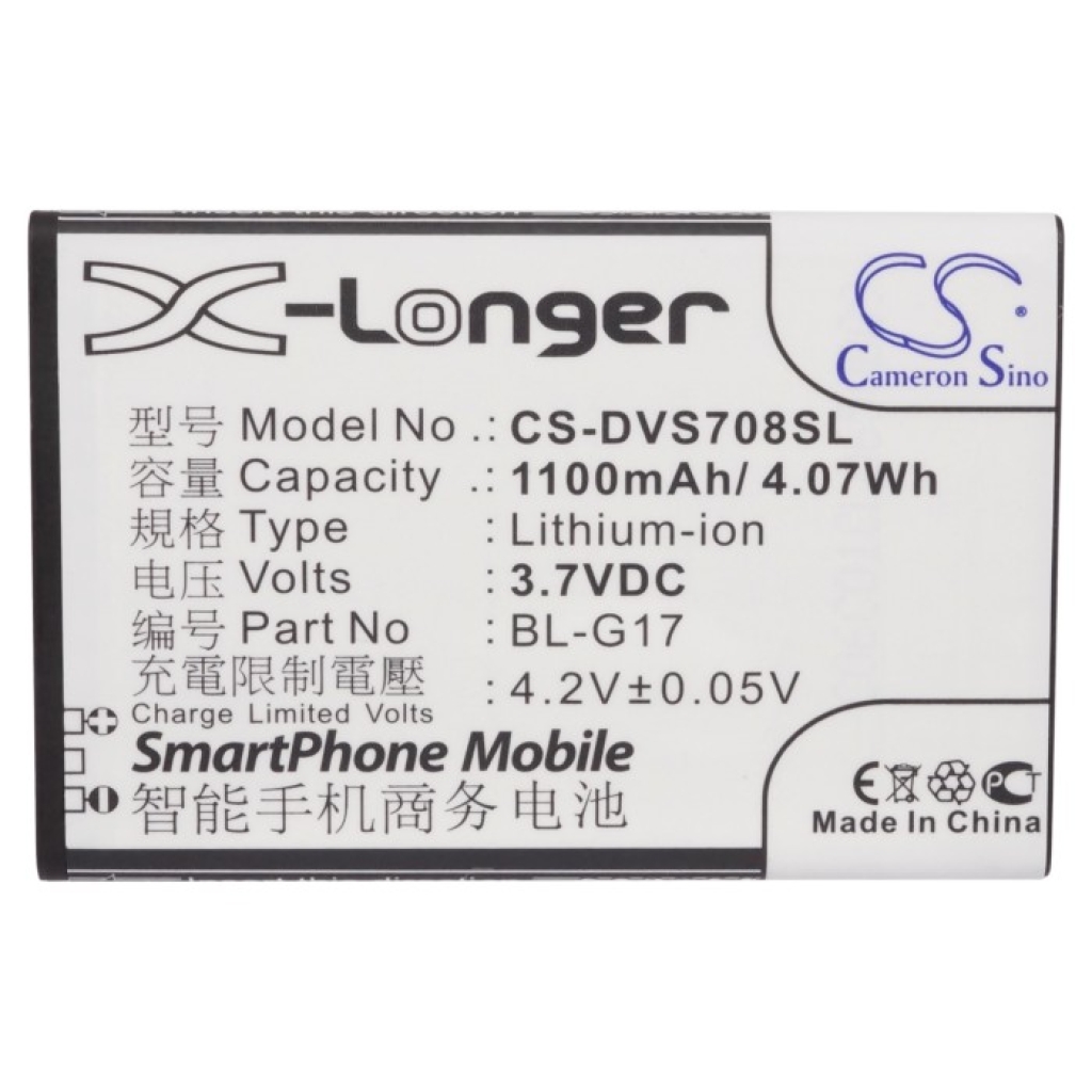 Cameron Sino X-Longer CS-DVS708SL vue de l’étiquette avant: 3,7V 1100mAh Li-ion X-Longer