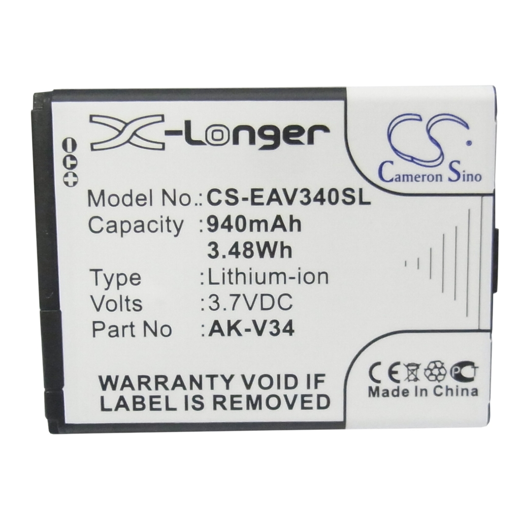 Cameron Sino X-Longer CS-EAV340SL vue de l’étiquette avant: 940mAh 3,7V Li-ion, X-Longer et Cameron Sino