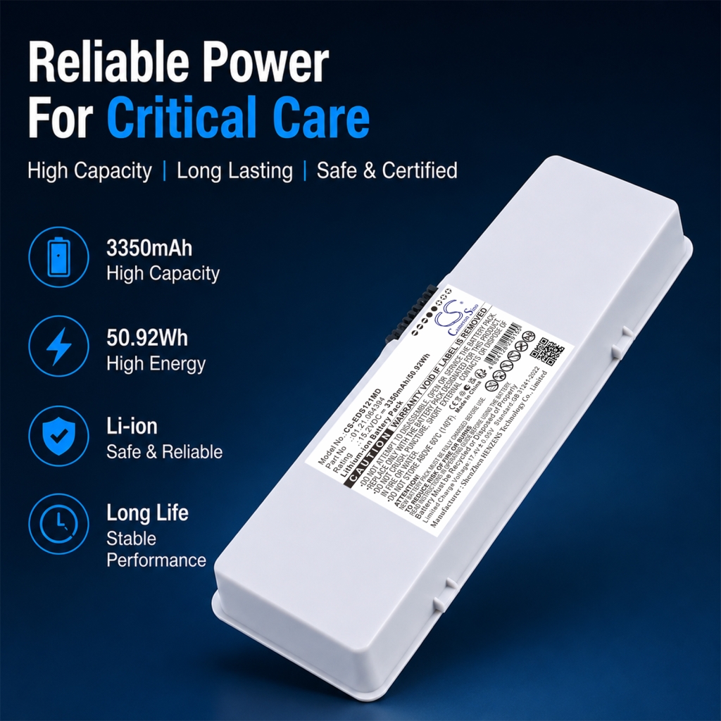 Cameron Sino CS-EDS121MD image marketing, « Reliable Power for Critical Care » avec pack batterie blanc