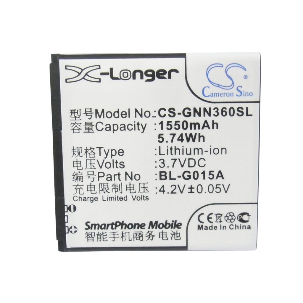 Cameron Sino X-Longer CS-GNN360SL vue avant plate de l’étiquette: 1550mAh 3,7V Li-ion BL-G015A