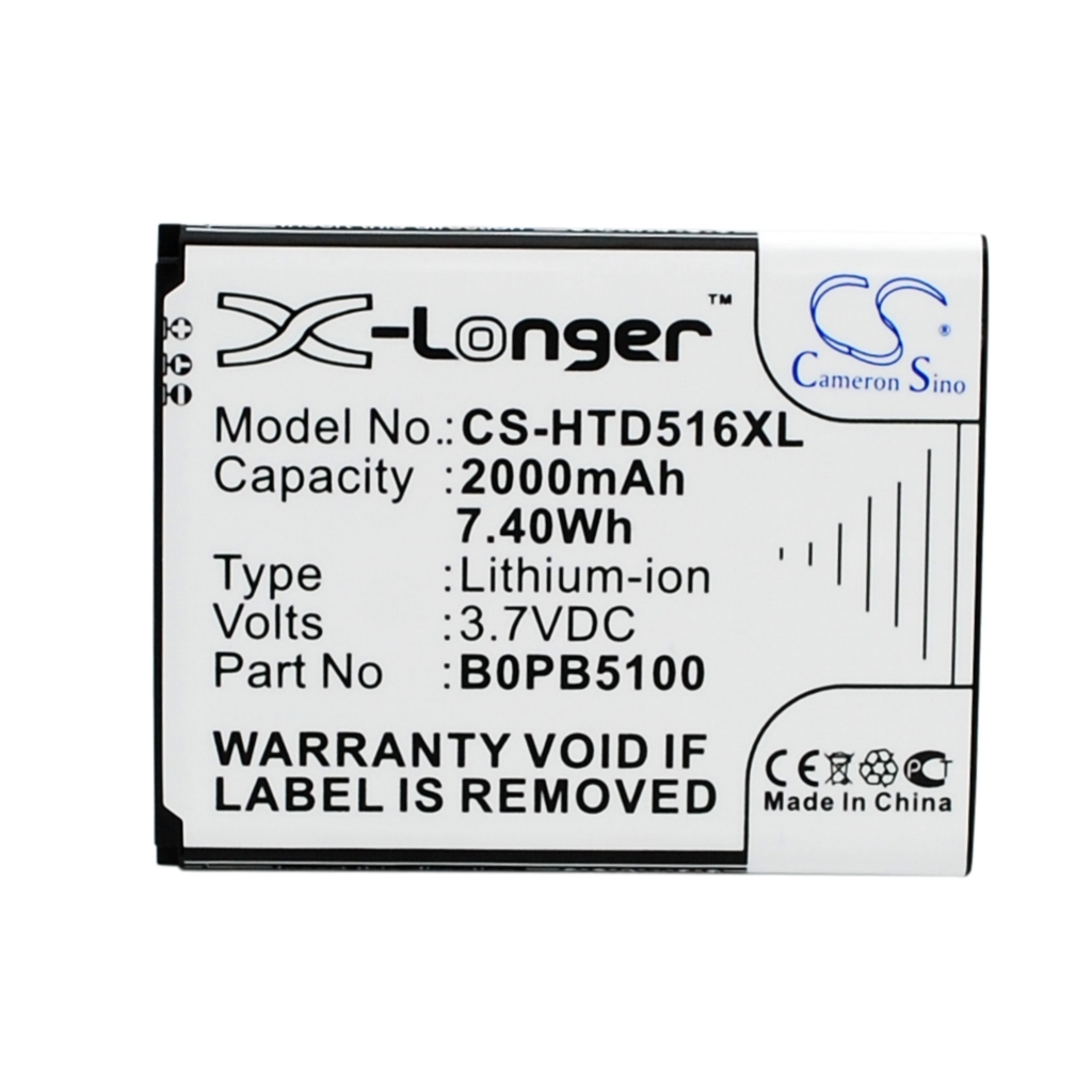 Cameron Sino CS-HTD516XL batterie Li-ion prismatique plate, étiquette avant: 2000mAh 7,40Wh Li-ion 3,7VDC, référence B0PB5100