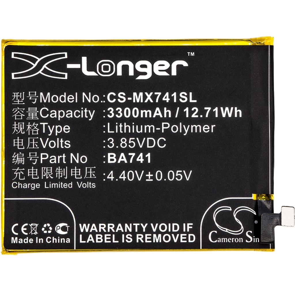 Compatible battery replacement for MeiZu BA741