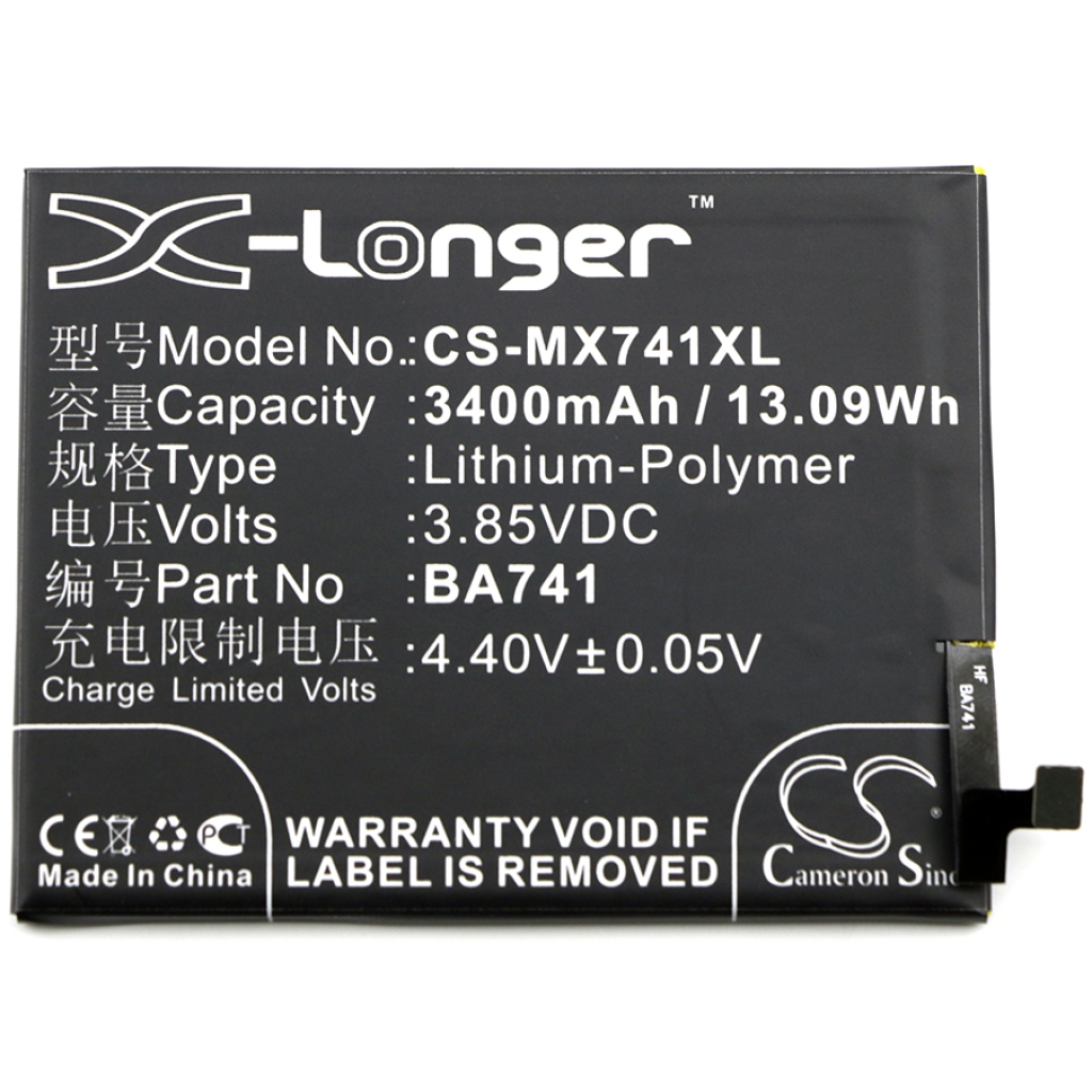 Compatible battery replacement for MeiZu BA741