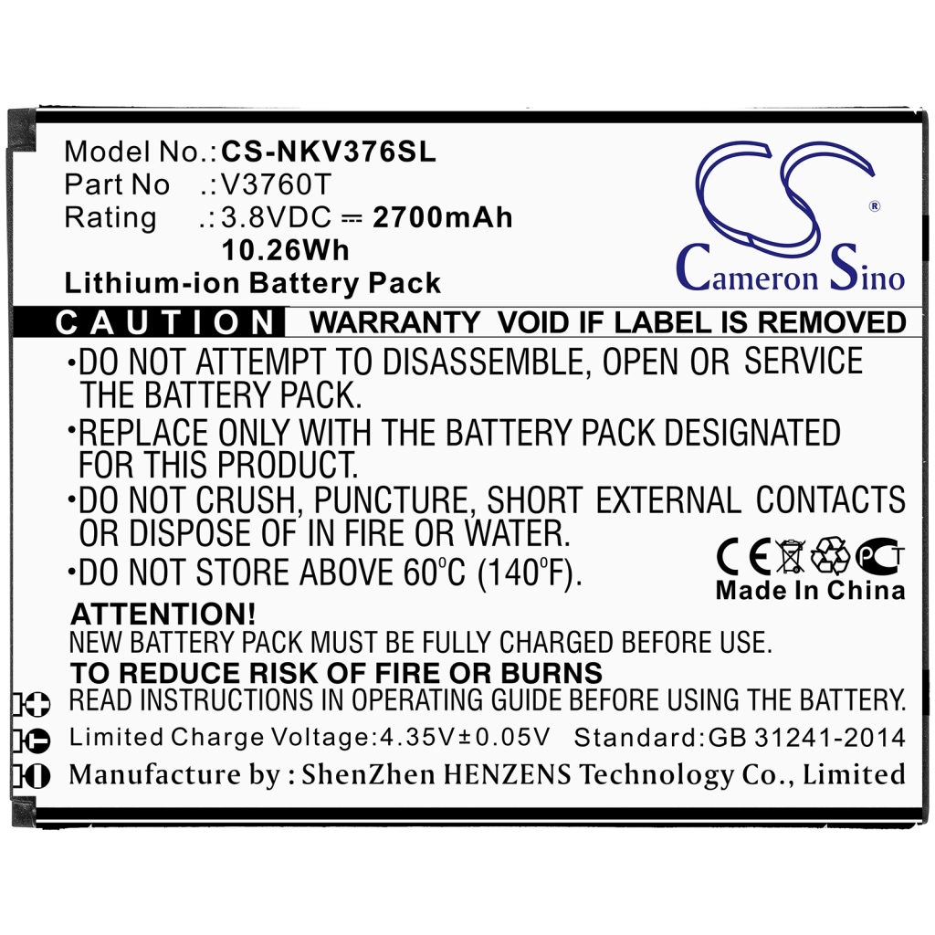Remplacement de batterie compatible pour Nokia V3760T