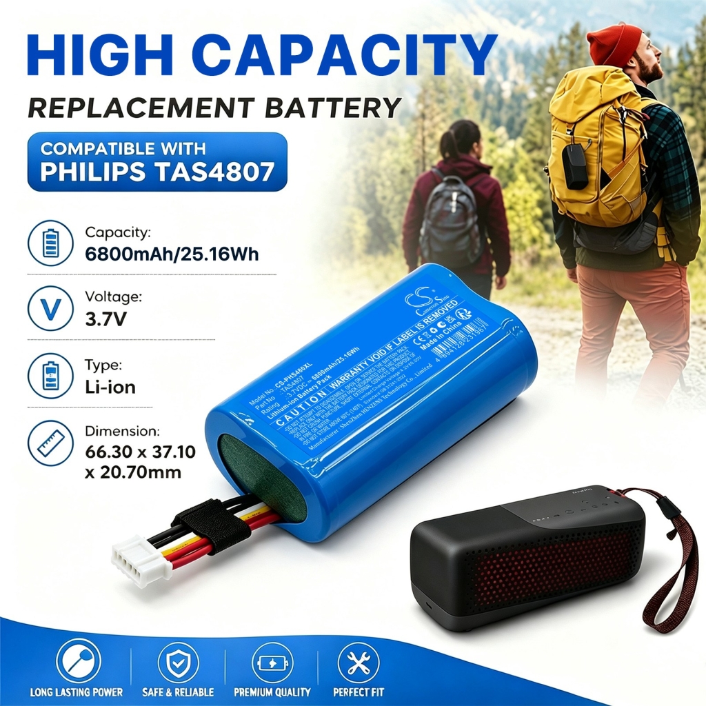 Batteries compatible avec Philips S4807 Waterproof Wireless Bluetooth Speaker CS-PHS480XL