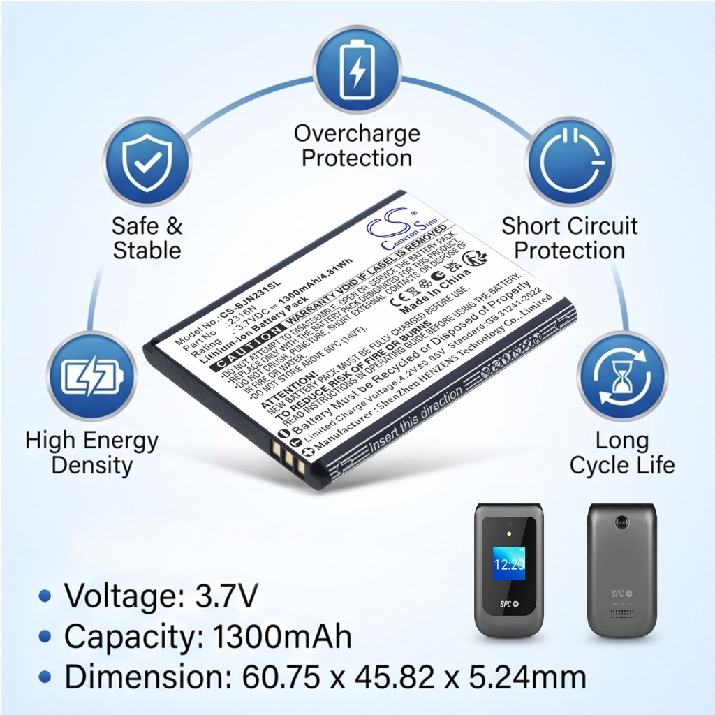 Batteries compatible avec SPC Jasper 2 4G 2316N 2327N CS-SJN231SL