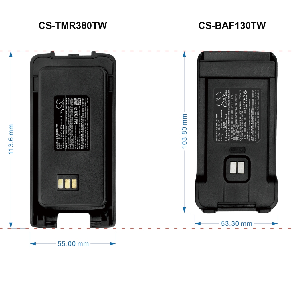 Batterie compatible avec Retevis Smartcom Tytera Harico Tetevis CS-TMR380TW