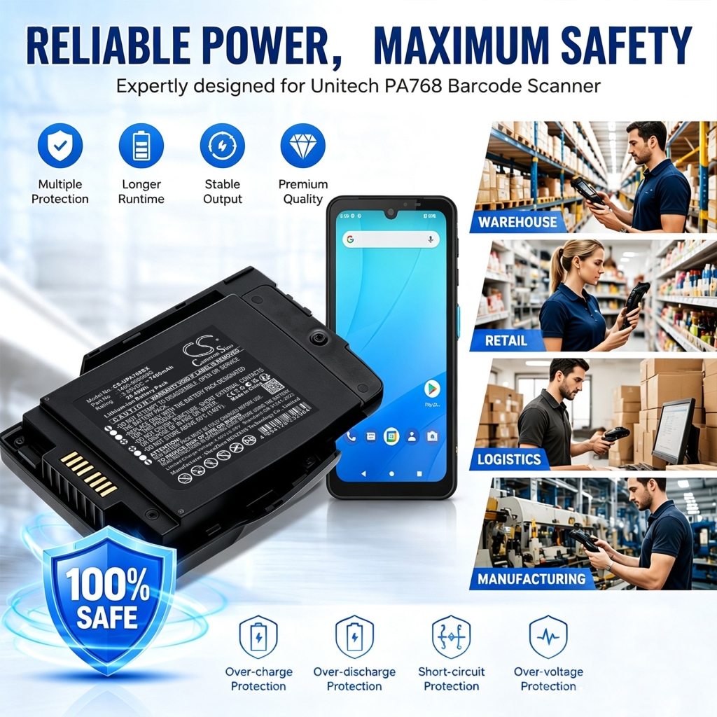 Batteries compatible avec Unitech PA768 PA768 Rugged Mobile Computer CS-UPA768BX
